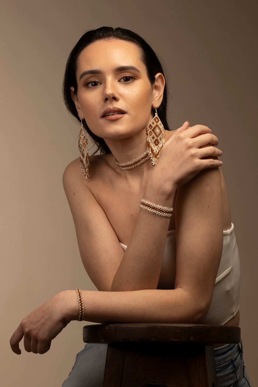 Cream Silver Camel Jewelry Set — Flecos Earrings
