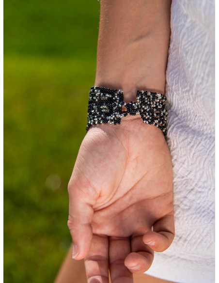 Bracelet Manchette noir et blanche Claire