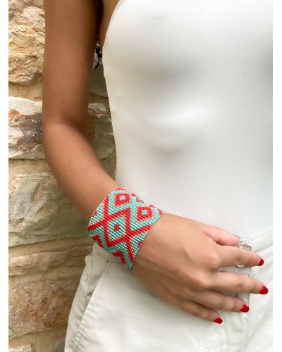 Bracelet Manchette turquoise, rouge,...