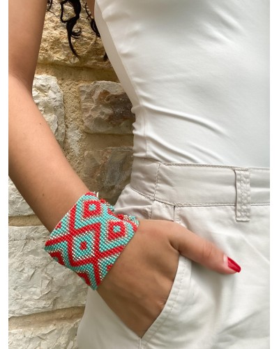 Bracelet Manchette turquoise, rouge,...