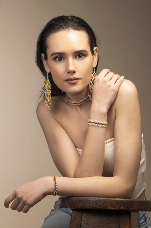 Parure Crème Argent Camel — Boucles Flecos